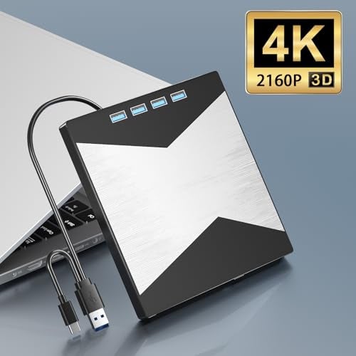 Wbacon أقراص بلو راي خارجية، محرك أقراص بلو راي محمول بدقة 4K، محرك حرق بلو راي USB 3.0 من نوع C، مشغل UHD BD مع منفذ SD/TF، محرك أقراص CD/DVD R/W 3D بلو راي، محرك أقراص بلو راي خارجي بدقة 4K متوافق مع ويندوز وماك أو إس ولابتوب - Image 5