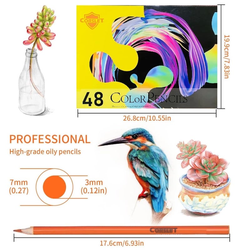 Corslet طقم أقلام تلوين زيتية 48 قطعة - مستلزمات فنية - طقم أقلام فنية - طقم رسم - أقلام تلوين للطلاب والبالغين والفنانين - أقلام ملونة متعددة الألوان - Image 4