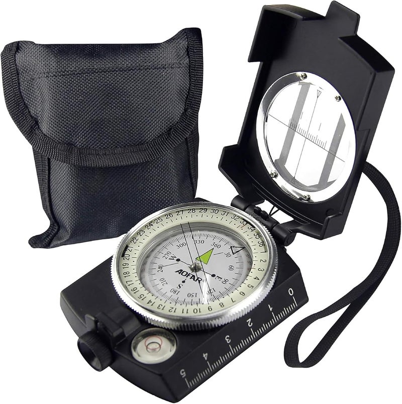 AOFAR Military Compass,AF-4580 Lensatic Sighting, Waterproof and Shakeproof with Map Measurer Distance Calculator, Pouch for Camping, Hiking - Image 1