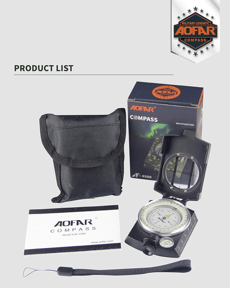 AOFAR Military Compass,AF-4580 Lensatic Sighting, Waterproof and Shakeproof with Map Measurer Distance Calculator, Pouch for Camping, Hiking - Image 5