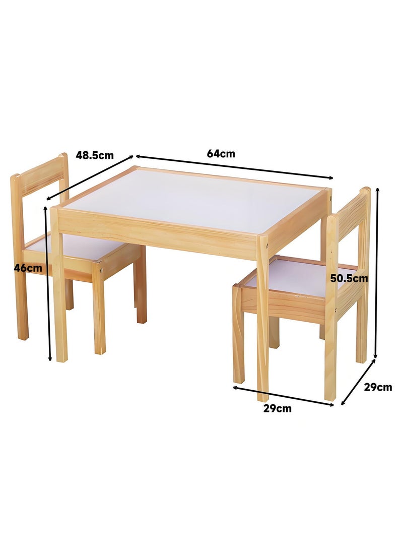 Hicomony Pine Children's Table with 2 chairs , For Indoor Outdoor Suitable For Small Rooms or Spaces White/Brown Wood 45x63x28 cm - Image 2