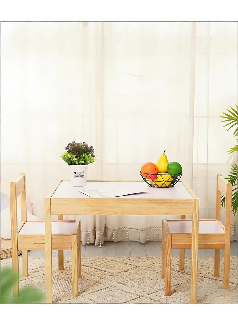 Hicomony Pine Children's Table with 2 chairs , For Indoor Outdoor Suitable For Small Rooms or Spaces White/Brown Wood 45x63x28 cm - Image 4