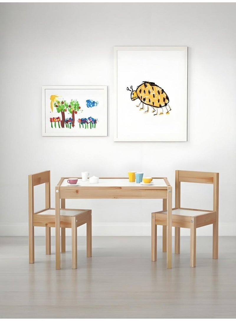 Hicomony Pine Children's Table with 2 chairs , For Indoor Outdoor Suitable For Small Rooms or Spaces White/Brown Wood 45x63x28 cm - Image 5