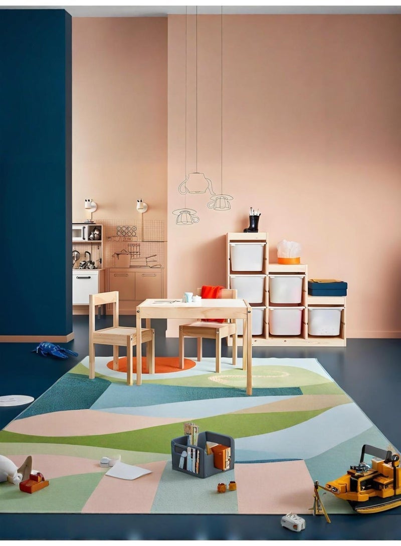 Hicomony Pine Children's Table with 2 chairs , For Indoor Outdoor Suitable For Small Rooms or Spaces White/Brown Wood 45x63x28 cm - Image 3