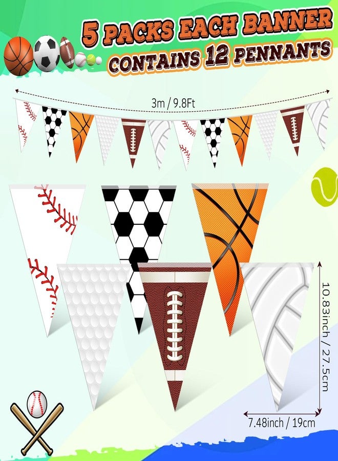 Faccito 5 Pack Sports Banners Party Decorations Sports Championship Pennants Hanging Decor Themed Triangle Flags Athletics Game Garland for Birthday Party Supplies (Colorful) - Image 2