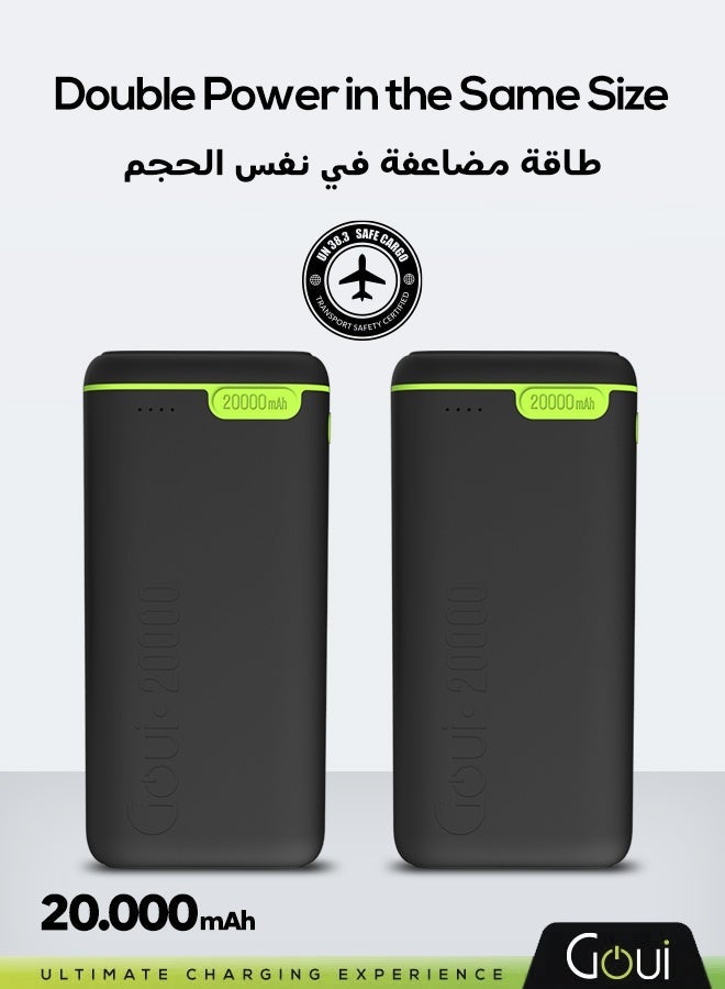 جوي كيقو باور بانك 20,000 ملي أمبير (عبوة من قطعتين) | ثلاثي المخارج (منفذان Type-C + منفذ USB-A) | تصميم مدمج و صغير الحجم يدعم الشحن المتزامن للهواتف الذكية والأجهزة اللوحية وأجهزة الألعاب وسماعات البلوتوث والمزيد | تصميم مناسب للسفر لتوفير الطاقة أثناء التنقل – باللون الأسود - Image 1