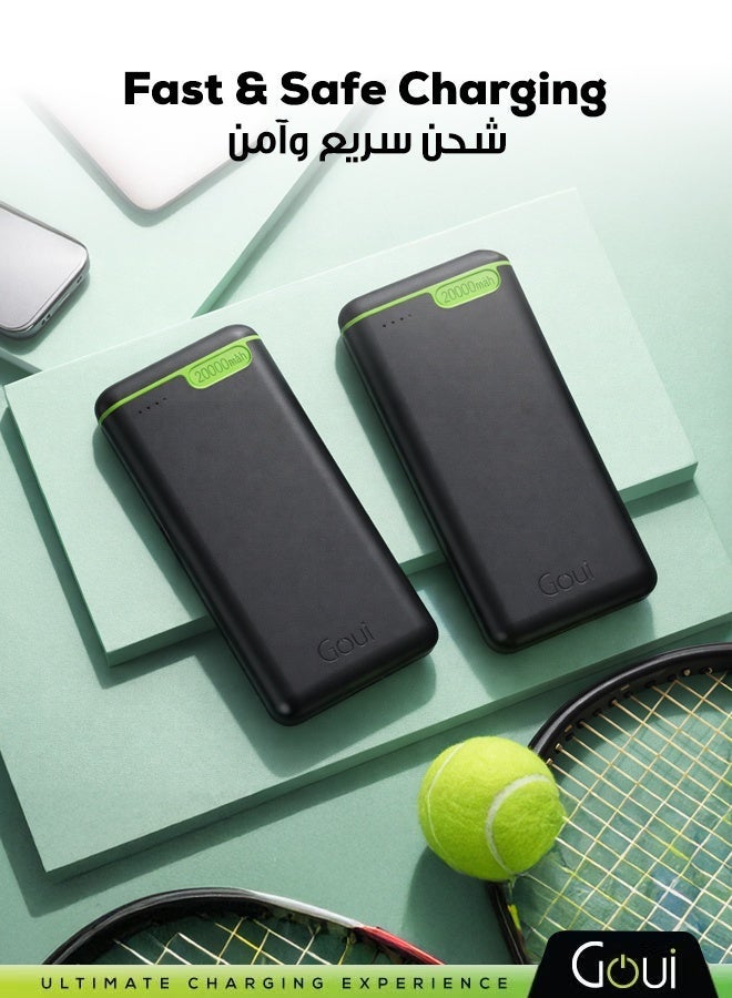 جوي كيقو باور بانك 20,000 ملي أمبير (عبوة من قطعتين) | ثلاثي المخارج (منفذان Type-C + منفذ USB-A) | تصميم مدمج و صغير الحجم يدعم الشحن المتزامن للهواتف الذكية والأجهزة اللوحية وأجهزة الألعاب وسماعات البلوتوث والمزيد | تصميم مناسب للسفر لتوفير الطاقة أثناء التنقل – باللون الأسود - Image 2