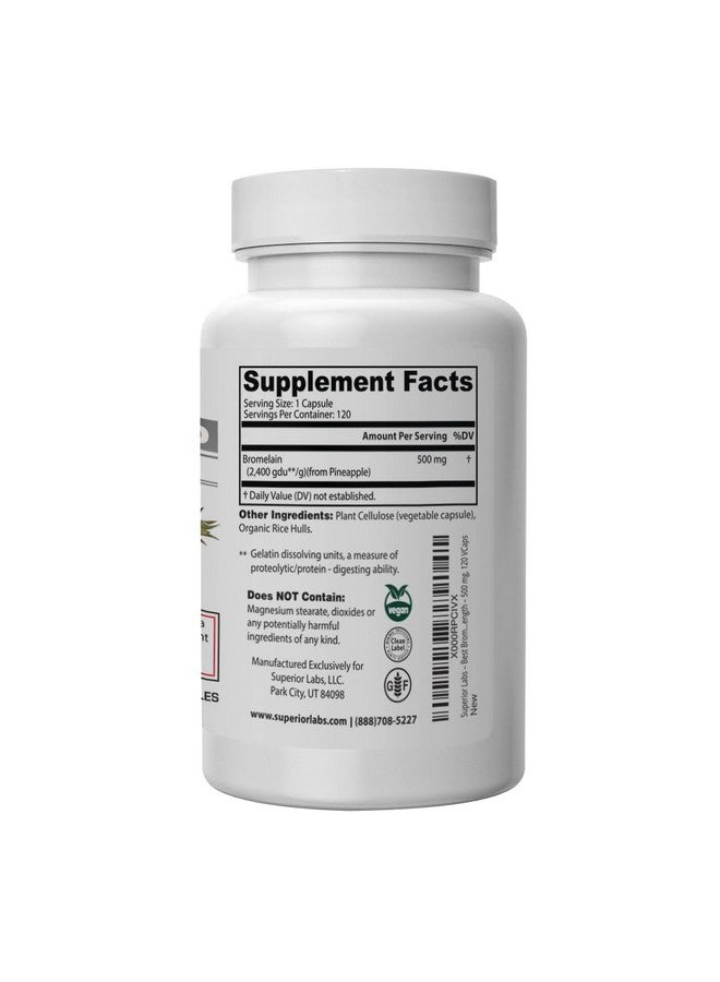 Superior Labs - Bromelain 500mg Supplement - Non GMO, Bromelain Enzyme - 2,400 GDU/Gram - Supports Healthy Digestion - 120 Vcaps - Image 3