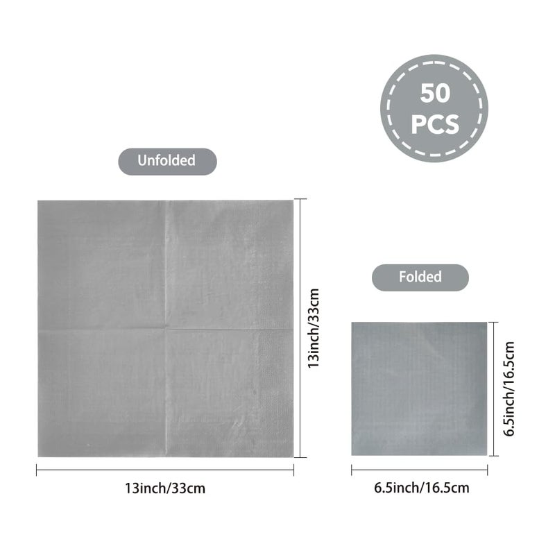 Ottin Solid Silver Paper Dinner Napkins 6.5'' Disposable Luncheon Napkins 50 Count for Birthday Wedding Party Everyday Lunch Dinner Event New Year - Image 1