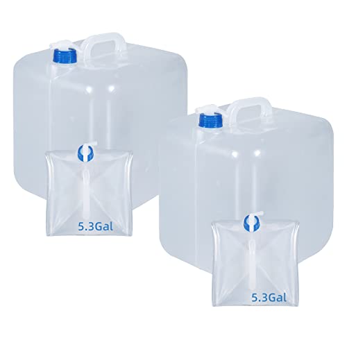 UMETASS 2 Pack 5.3 Gallon Collapsible Water Container with Spigot, Foldable Cube Water Jugs Portable Water Storage for Outdoors Camping Hiking Disaster Preparedness & Survival Gear - Image 1