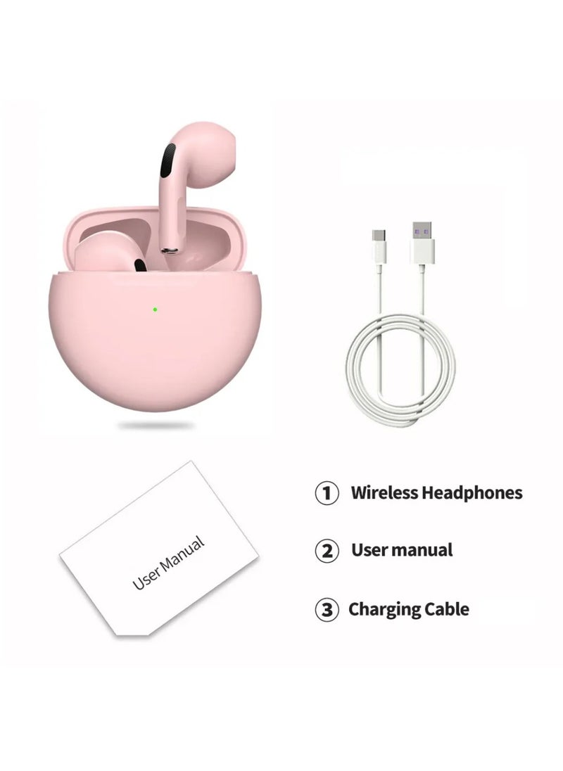 DIGI CORE - Pro 6 TWS True Wireless Headphones Bluetooth Earphone Earbuds Bass Headset Wireless Earbuds In-Ear Earbuds Lightweight Bluetooth 5.0 Headphones With Mic Multimode Headphone (Pink) - Image 1