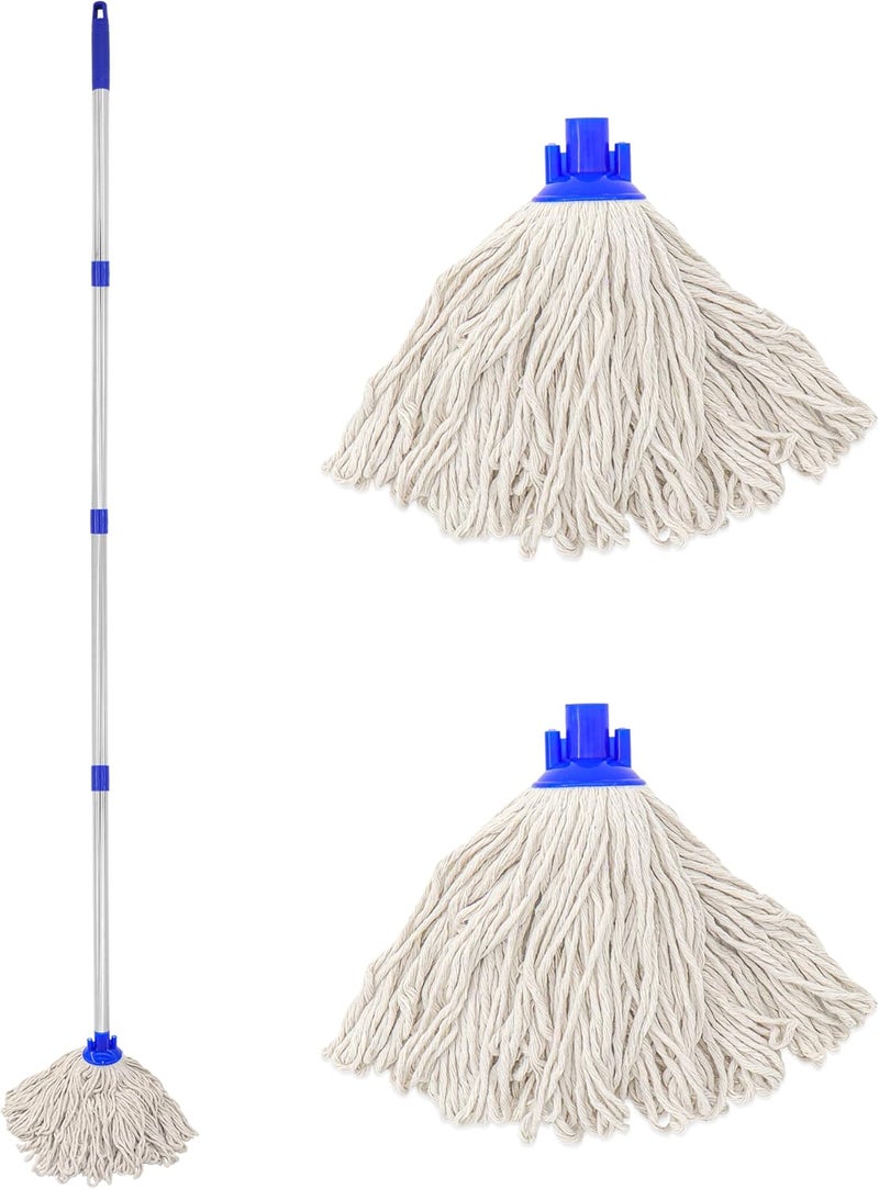 EaseYourDay Cotton Cloth Mop, 4 Section Stainless Steel Pole + Two Cotton String Mop Heads - Image 1