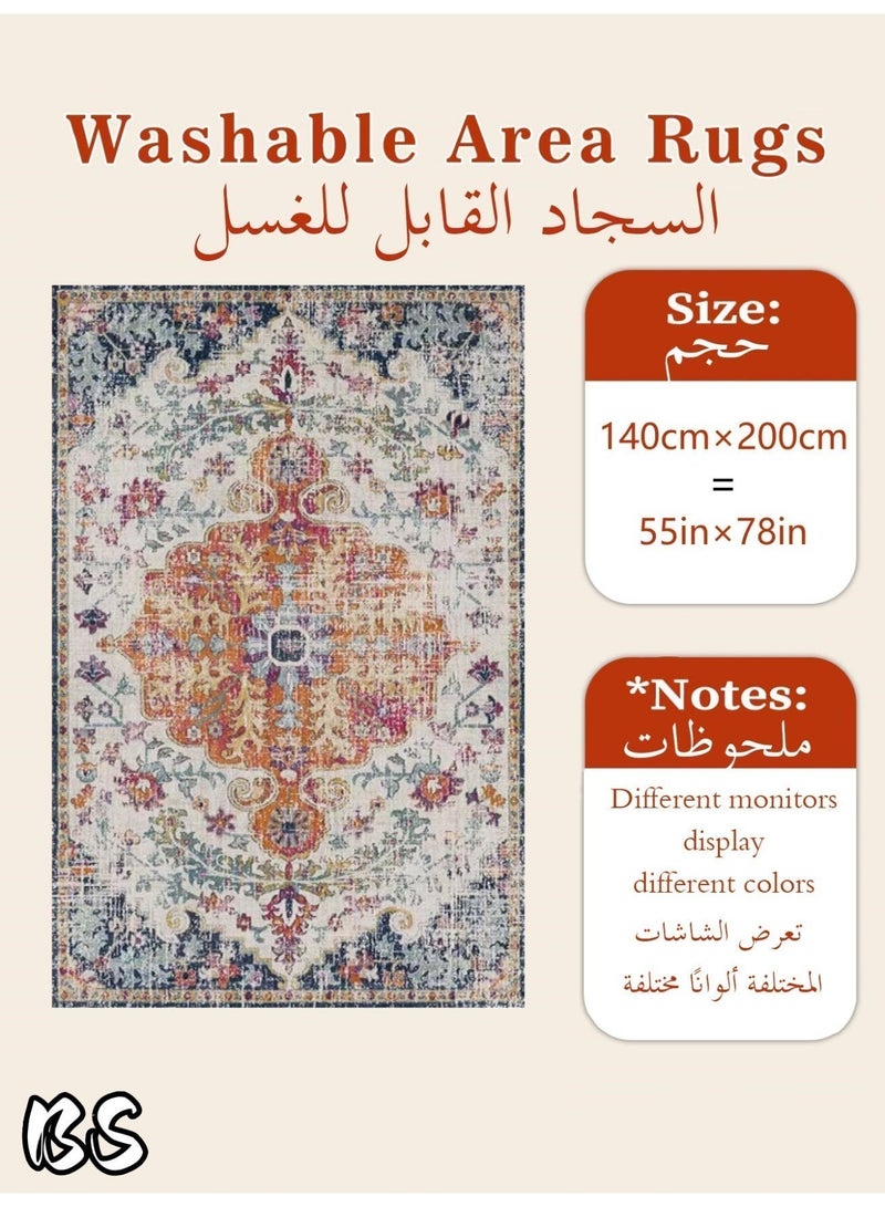 BS 140x200cm Bohemian Vintage Style Indoor Living Room/Outdoor Camping Blanket | Washable, Durable, Non-Slip Rug | Short Pile Indoor Carpet | Vibrant Colors | Exquisite Pattern | Soft Short Pile | Perfect for Camping, Patio, Living Room, Bedroom, Dining Room, Kitchen and Entryway. - Image 5