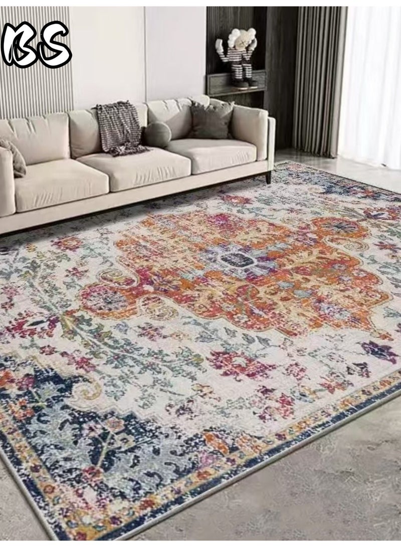 BS 140x200cm Bohemian Vintage Style Indoor Living Room/Outdoor Camping Blanket | Washable, Durable, Non-Slip Rug | Short Pile Indoor Carpet | Vibrant Colors | Exquisite Pattern | Soft Short Pile | Perfect for Camping, Patio, Living Room, Bedroom, Dining Room, Kitchen and Entryway. - Image 3