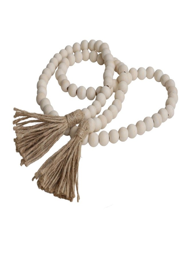 MAOBUYOU Farmhouse Beads 58in Wood Bead Garland with Tassels, Rustic Country Boho Wall Hanging Decor, Prayer Beads - Image 1