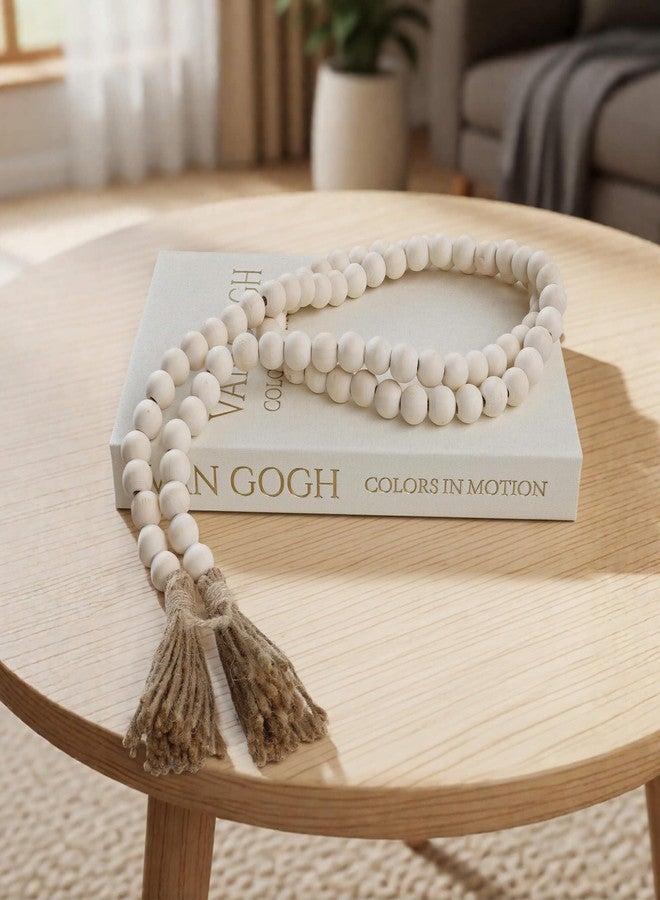 MAOBUYOU Farmhouse Beads 58in Wood Bead Garland with Tassels, Rustic Country Boho Wall Hanging Decor, Prayer Beads - Image 4