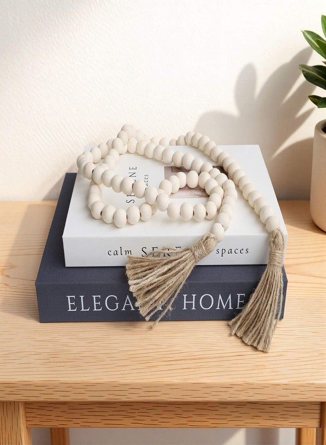 MAOBUYOU Farmhouse Beads 58in Wood Bead Garland with Tassels, Rustic Country Boho Wall Hanging Decor, Prayer Beads - Image 2