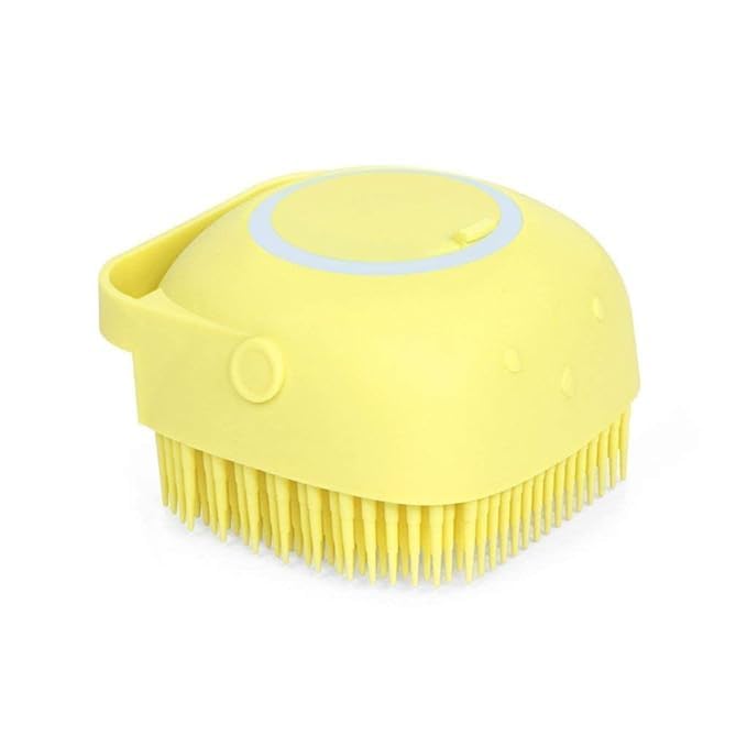 PIRU Body Scrubber with Soap Dispenser Brush, Silicone Exfoliating Brushes, Soft Body Exfoliator, Bath Loofah for Babies, Kids, Women, Men and Pets (YELLOW) - Image 1