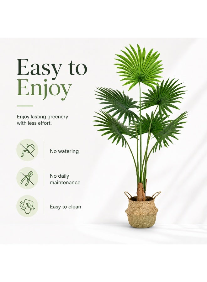 Sinyin Large Artificial Fan Palm Tree with Woven Basket, Realistic Faux Livistona Palm Plant for Indoor Home Decor, Decorative Tropical Floor Plant for Living Room Office Hotel - Image 3