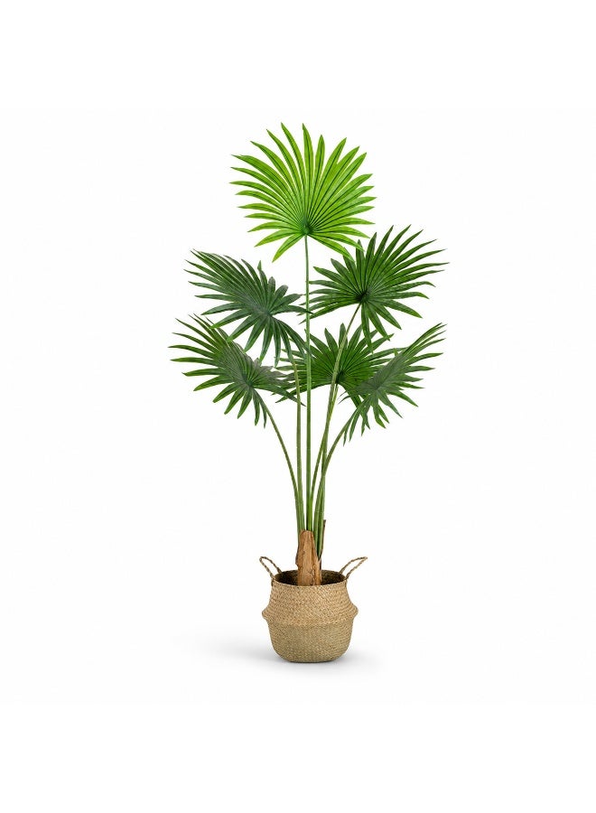 Sinyin Large Artificial Fan Palm Tree with Woven Basket, Realistic Faux Livistona Palm Plant for Indoor Home Decor, Decorative Tropical Floor Plant for Living Room Office Hotel - Image 1