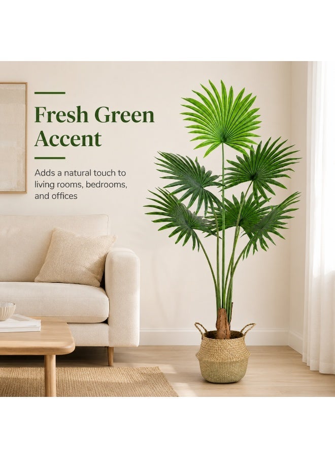 Sinyin Large Artificial Fan Palm Tree with Woven Basket, Realistic Faux Livistona Palm Plant for Indoor Home Decor, Decorative Tropical Floor Plant for Living Room Office Hotel - Image 5
