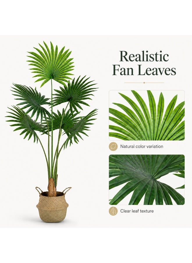 Sinyin Large Artificial Fan Palm Tree with Woven Basket, Realistic Faux Livistona Palm Plant for Indoor Home Decor, Decorative Tropical Floor Plant for Living Room Office Hotel - Image 4