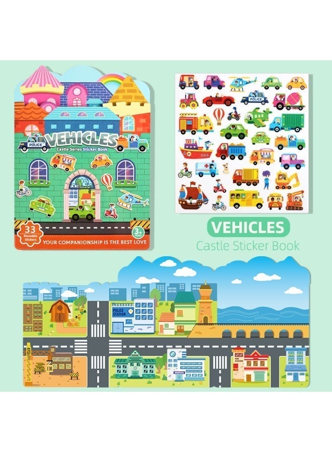 3-Pack Portable Jelly Quiet Books for Toddlers 3-6,Enlightenment Puzzle Cognitive Paste Book，Reusable Stickers, Quiet Busy Book Preschool Learning Activities Travel Toys for Girls Boys Ages 3-6, Kitchen, Vehicles & Sports Themes - Image 3