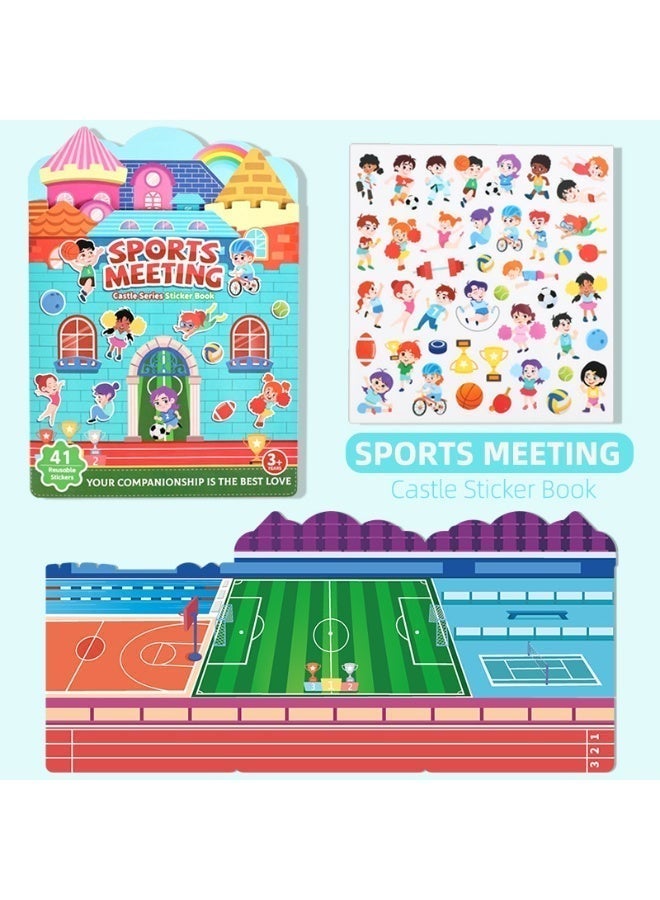 مجموعة من 3 كتب هادئة محمولة للأطفال الصغار من 3 إلى 6 سنوات، كتاب تعليمي قابل لإعادة الاستخدام مع ملصقات، ألعاب أنشطة تعليمية لمرحلة ما قبل المدرسة للبنات والأولاد (مواضيع المطبخ والمركبات والرياضة) - Image 5