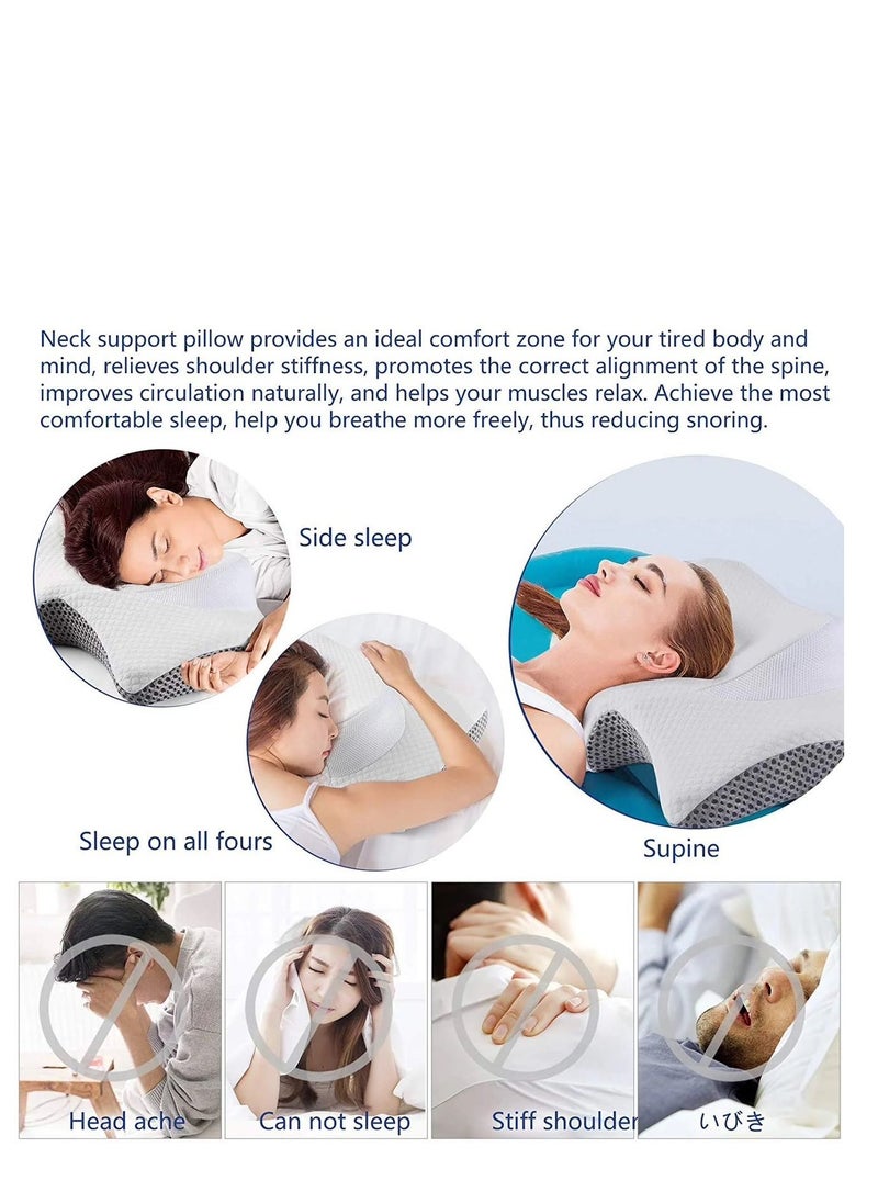 Generic - Neck Support Pillow for Sleep - Contour Memory Foam Pillow for Side Back, and Stomach Sleepers - Ergonomic Cervical Pillow with Machine Washable Pillowcase 60x36x15/12CM - Image 1