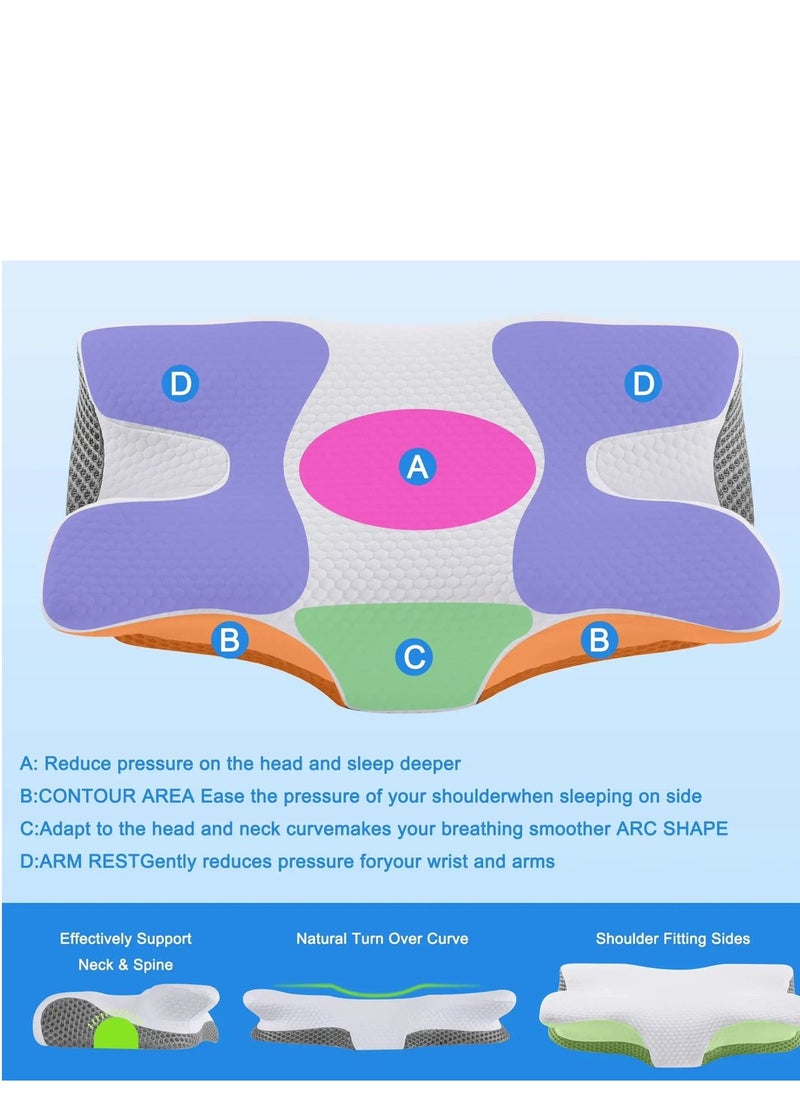 Generic - Neck Support Pillow for Sleep - Contour Memory Foam Pillow for Side Back, and Stomach Sleepers - Ergonomic Cervical Pillow with Machine Washable Pillowcase 60x36x15/12CM - Image 1