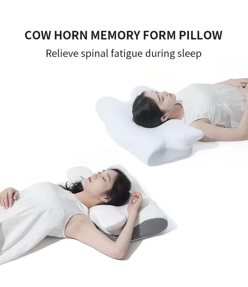Cow Horn Contour Memory Foam Pillow Dual Height for Neck Shoulder Support(60cm*36cm*12/15cm) - Image 5