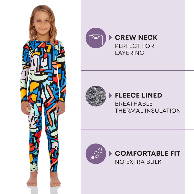 Rocky Thermal Underwear Kids Girls Thermal Underwear Set Long Johns kid Thermals Kid Base Layer kids thermals top bottom set, Geometric Design, Medium, Standard-185 GSM, THERMALS SET - Image 2