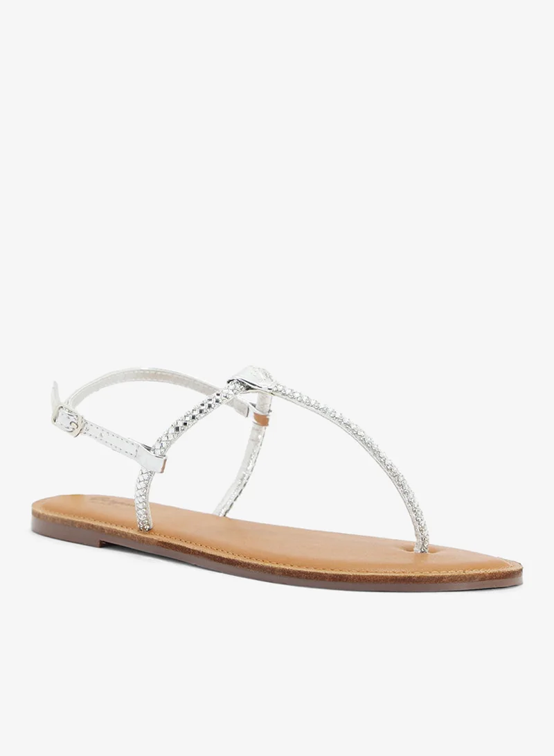 Ginger Silver T Shaped Flat Sandals