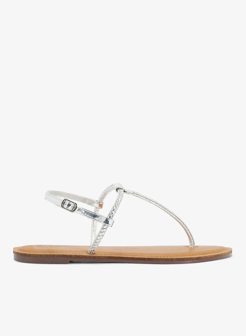 Ginger Silver T Shaped Flat Sandals
