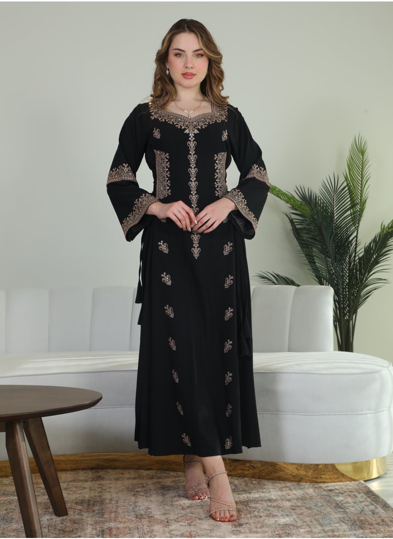 Bint Al Bilad Bint Al Bilad Women's Summer Long Luxury Jalabiya | Full-Length Kaftan Dress for Ramadan, Eid Ul Fitr, Wedding, Special Occasions | Embroidered Saudi Abaya | Modest Islamic Clothing  - Image 1