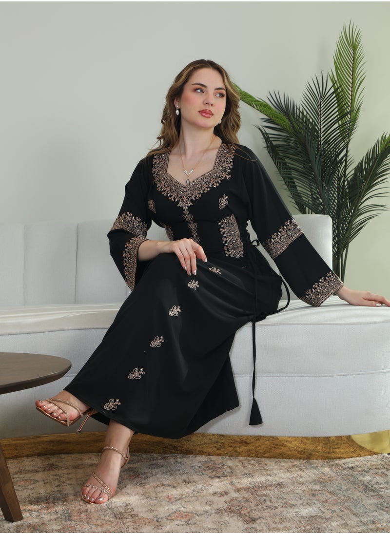 Bint Al Bilad Bint Al Bilad Women's Summer Long Luxury Jalabiya | Full-Length Kaftan Dress for Ramadan, Eid Ul Fitr, Wedding, Special Occasions | Embroidered Saudi Abaya | Modest Islamic Clothing  - Image 2