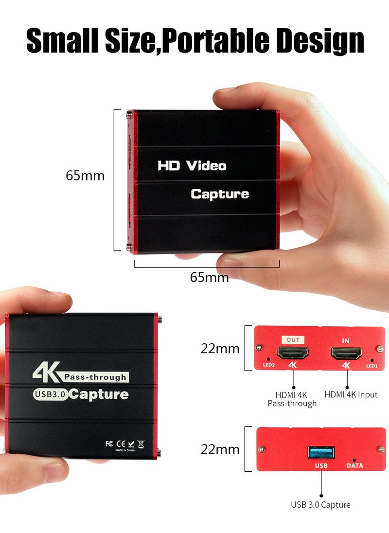 Generic - USB 3.0 HDMI Game Capture Card for Streaming and Recording, 4K HDMI Pass-Through, Compatible with PS5/PS4/Xbox/Camera/DSLR, Low Latency, Supports Windows and Mac. - Image 1