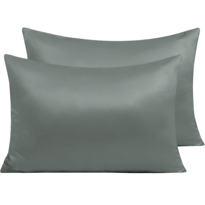ZIPPERED SATIN PILLOW CASES FOR HAIR AND SKIN LUXURY QUEEN HIDDEN ZIPPER PILLOWCASES SET OF 2 20X30 INCHES DARK GREY