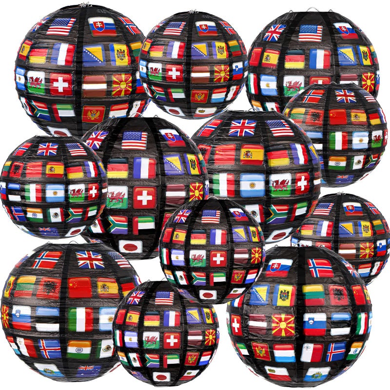 Hortsun 12 Pieces Flags of All Nations Paper Hanging Lanterns sport Decorations for Birthday Party International World Party Decor Decorative Paper Lanterns School Sports Event Festival Decoration - Image 1