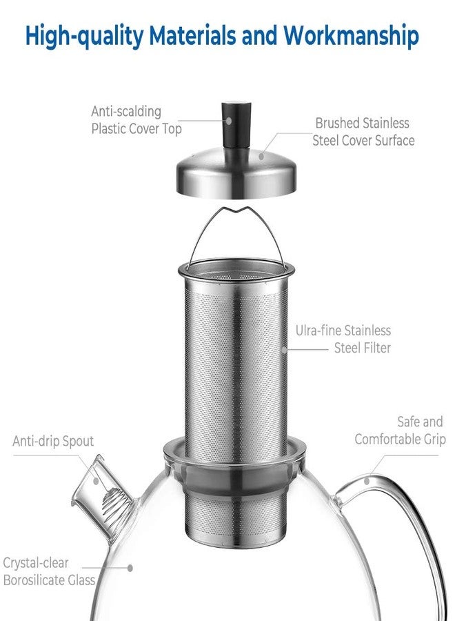 ecooe 67oz XL Large Glass Teapot with Infuser Stovetop Safe, Tea Pots for Loose Tea Glass, Glass Tea Kettle for Stove Top, Clear Teapot with Strainer for Loose Tea (2000 ml) - Image 5