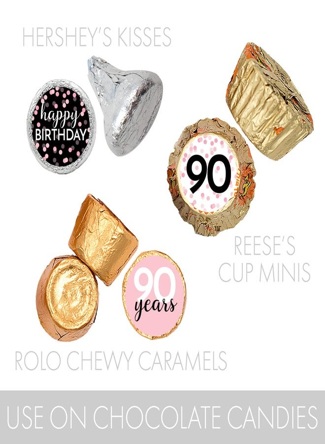 DISTINCTIVS Pink, Black, and White 90th Birthday Party Favor Chocolate Kisses Candy Stickers - 180 Count, 90th Birthday Decorations for Women - Image 5