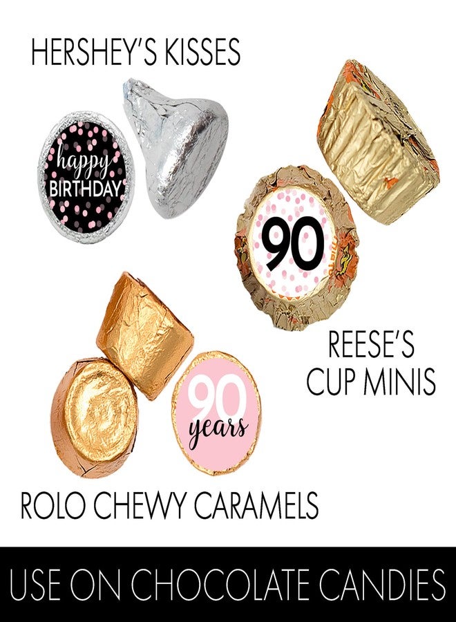 DISTINCTIVS Pink, Black, and White 90th Birthday Party Favor Chocolate Kisses Candy Stickers - 180 Count, 90th Birthday Decorations for Women - Image 4