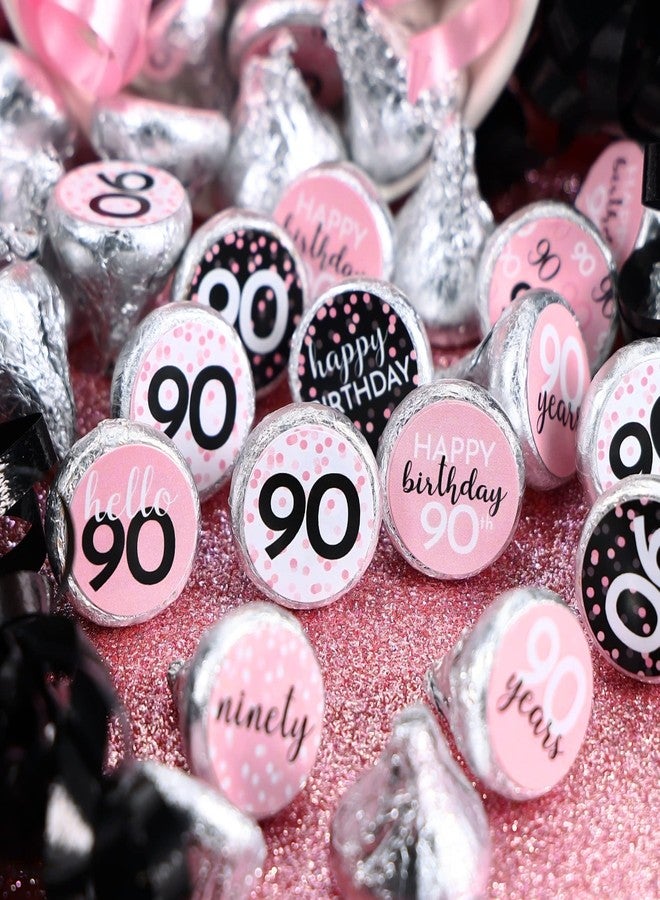 DISTINCTIVS Pink, Black, and White 90th Birthday Party Favor Chocolate Kisses Candy Stickers - 180 Count, 90th Birthday Decorations for Women - Image 2
