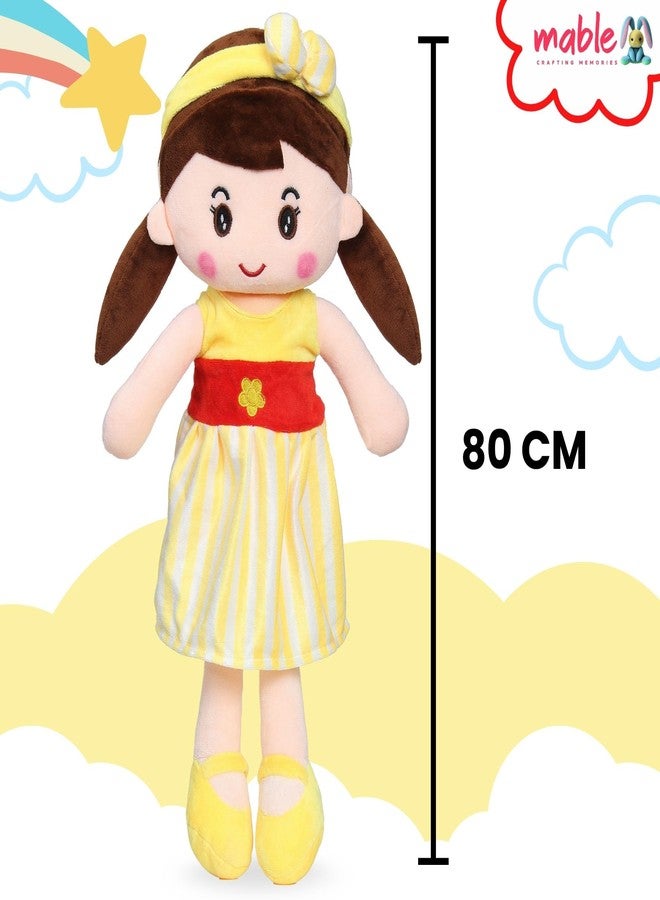 MABLE Soft Doll for Girls | Cute Plush Baby Doll Toy with Colourful Hairband | Huggable Stuffed Doll Gift for Kids, Girls, Toddlers & Babies Age 3 to 5 Years (80CM Yellow) - Image 2