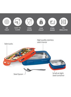Milton MILTON Steely Prime Insulated Inner Stainless Steel Big Tiffin Box, 500 ml, with Inner Container, 100 ml and Spoon, Blue | Food Grade | Easy to Carry | Easy to Clean | Leak Proof | School Lunch Box  - Image 3