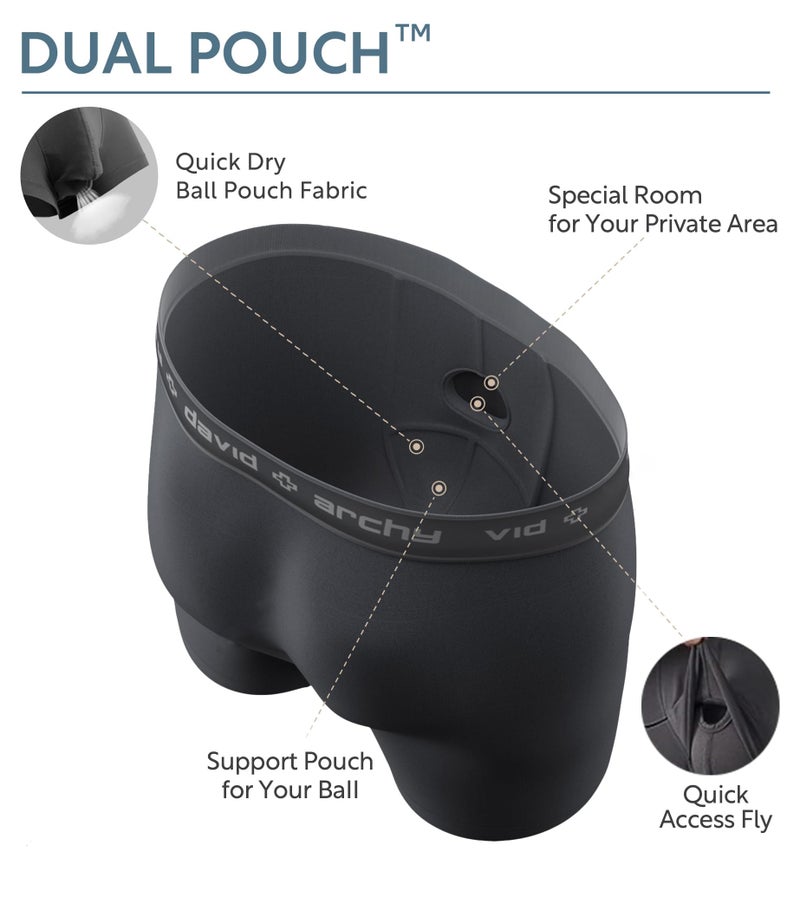 DAVID ARCHY Men's Underwear Ultra Soft Modal Dual Pouch Boxer Briefs Support Ball Pouch Bulge Enhancing Boxer Briefs for Men 3 Pack(XL, Black/Merlot/Navy) - Image 2