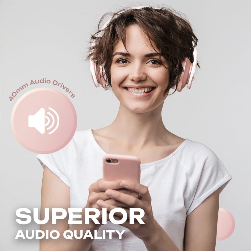 PowerLocus Wireless Bluetooth Over-Ear Stereo Foldable Headphones, Wired Headsets with Built-in Microphone for iPhone, Samsung, LG, iPad (Rose Gold) - Image 3