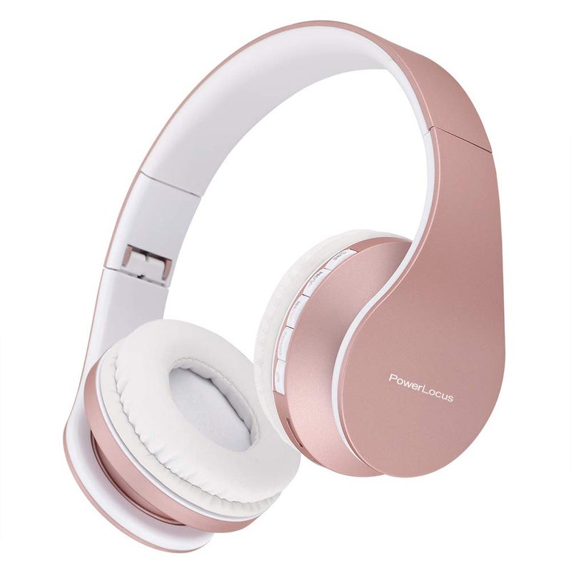 PowerLocus Wireless Bluetooth Over-Ear Stereo Foldable Headphones, Wired Headsets with Built-in Microphone for iPhone, Samsung, LG, iPad (Rose Gold) - Image 4