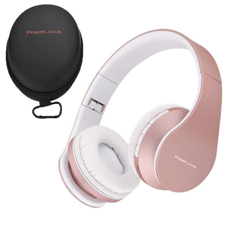 PowerLocus Wireless Bluetooth Over-Ear Stereo Foldable Headphones, Wired Headsets with Built-in Microphone for iPhone, Samsung, LG, iPad (Rose Gold) - Image 1