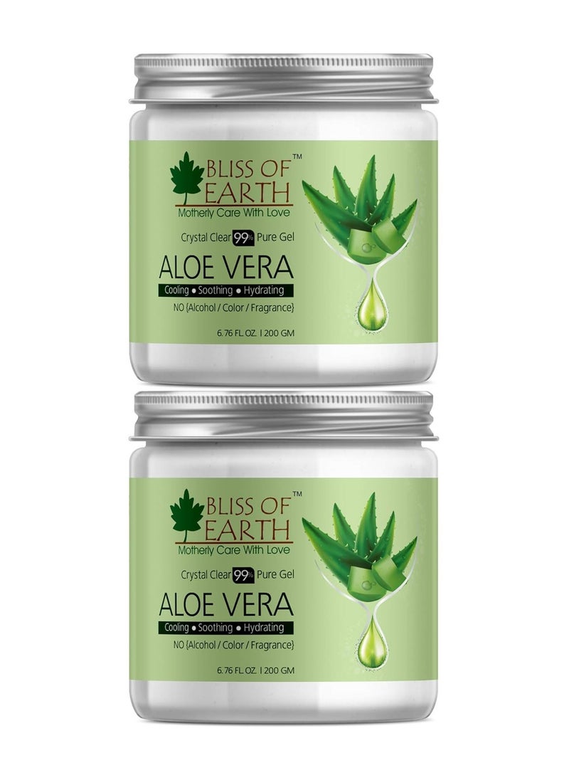 BLISS OF EARTH Pure Organic Crystal Clear Aloe Vera Gel  200GM Great For Face Body & Hair Effective Cooling Soothing & Hydrating Paraben Free Pack of 2  - Image 1